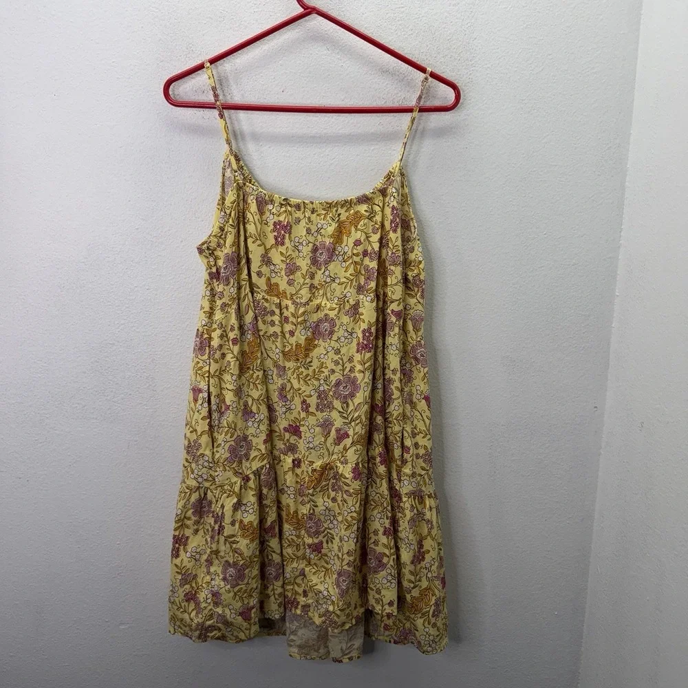 Old Navy Cami Dress Womens XL Yellow Floral Tiered Cottagecore Mini Strappy Tank